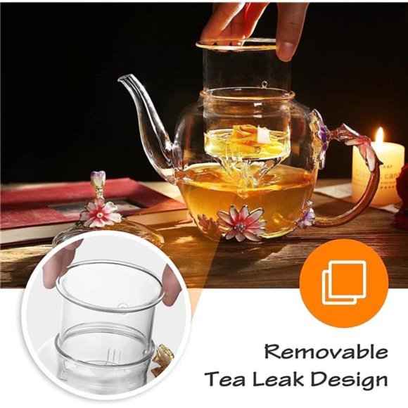 Enamel Glass Flower Teapot With Removable Loose Tea Leaf Infuser Tea Maker,Gifts - Picture 7 of 7